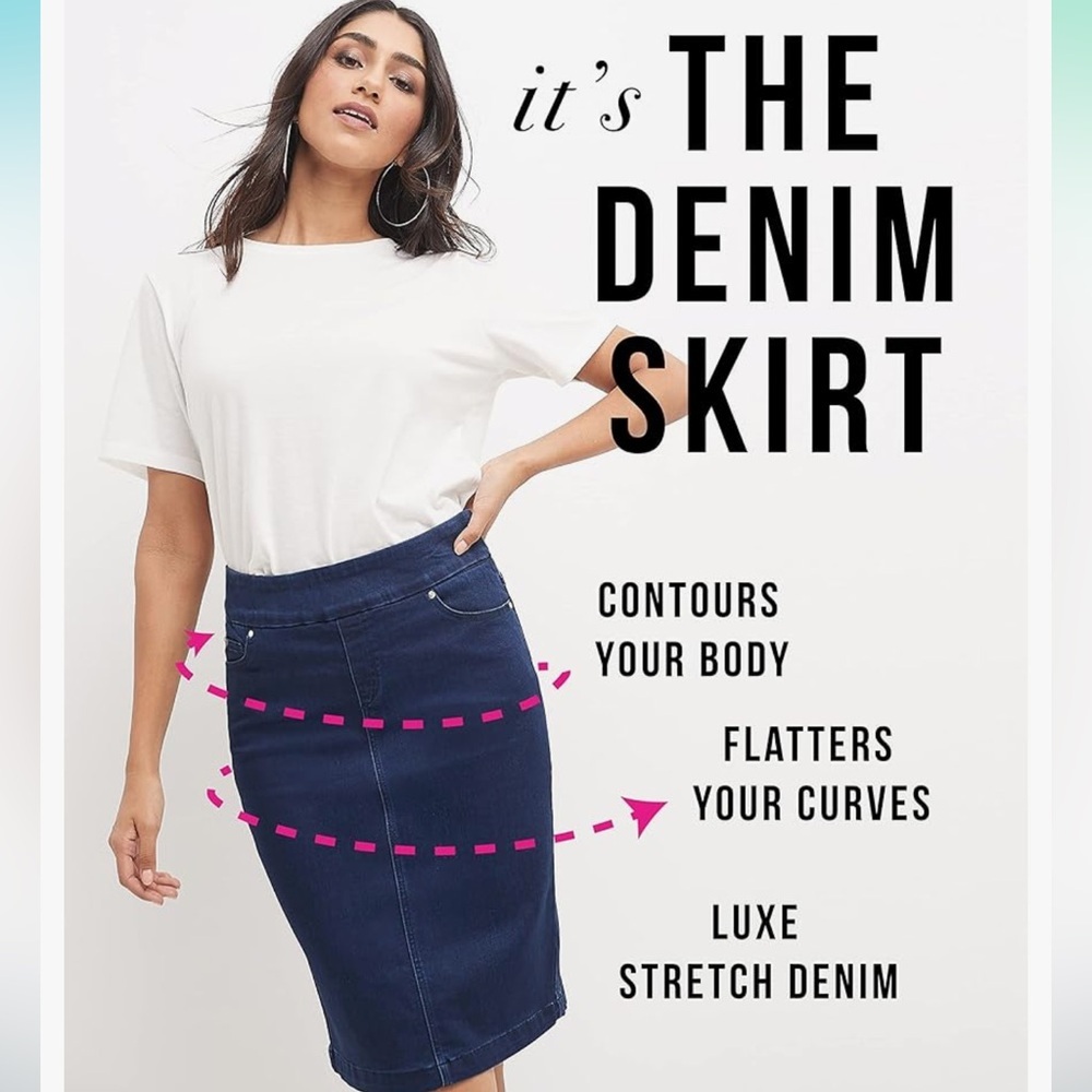 NWT Rekucci Ease Into Comfort Pull-On Stretch Black Denim Skirt Size 10 - Picture 4 of 7